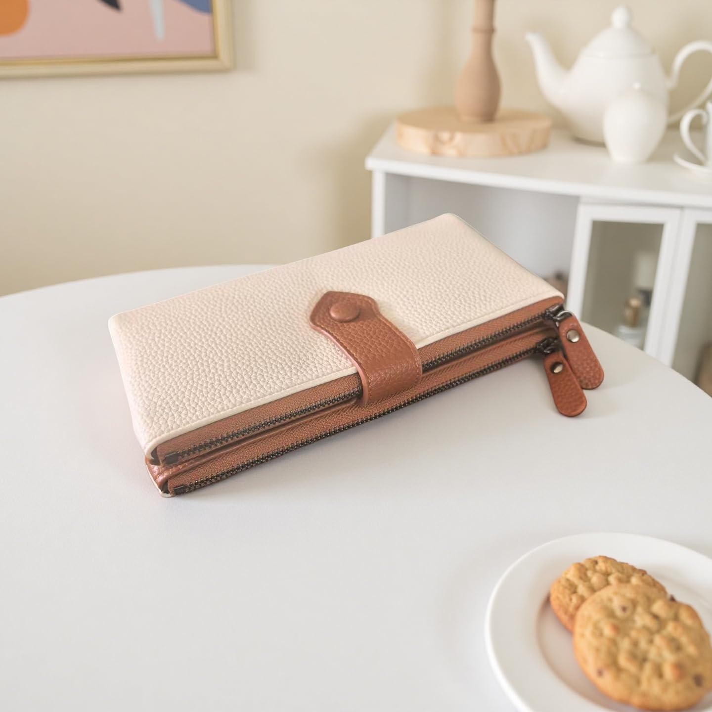 Women Slim Wallet Rfid Blocking With Passport And Credit Cards Holder Purse For Minimalist Soft Leather Zipper Monederos (white) - Image 5