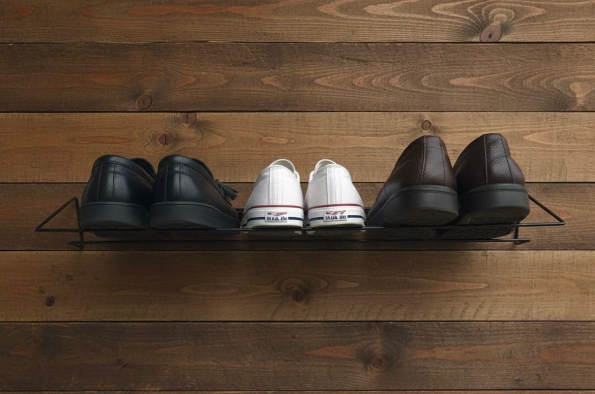 Wall Mounted Shoe Rack, Black Metal, Space Saving Storage Organizer, Modern Minimalist Design-image-19