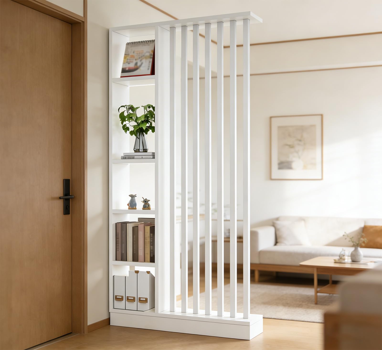 Wandraum Teiler mit Lagerregal, Eingangshalle -Trennwesensäule Säulen- bis Decke, aus massivem Holz, leicht zu montieren, geeignet für die Heim- oder Bürodekoration geeignet (A White + White, 100cm)