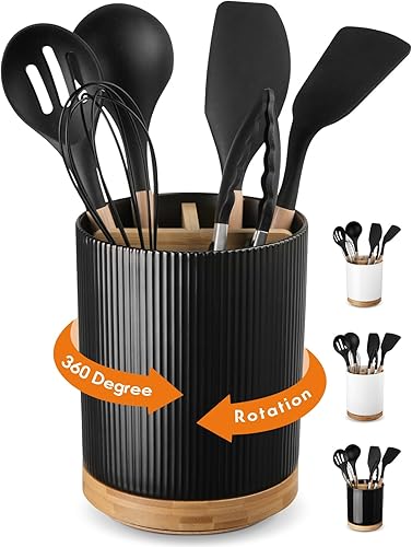 LoeJan Soporte para utensilios de 3 compartimentos extragrande, organizador de utensilios de cerámica estable, juego organizador de herramientas de