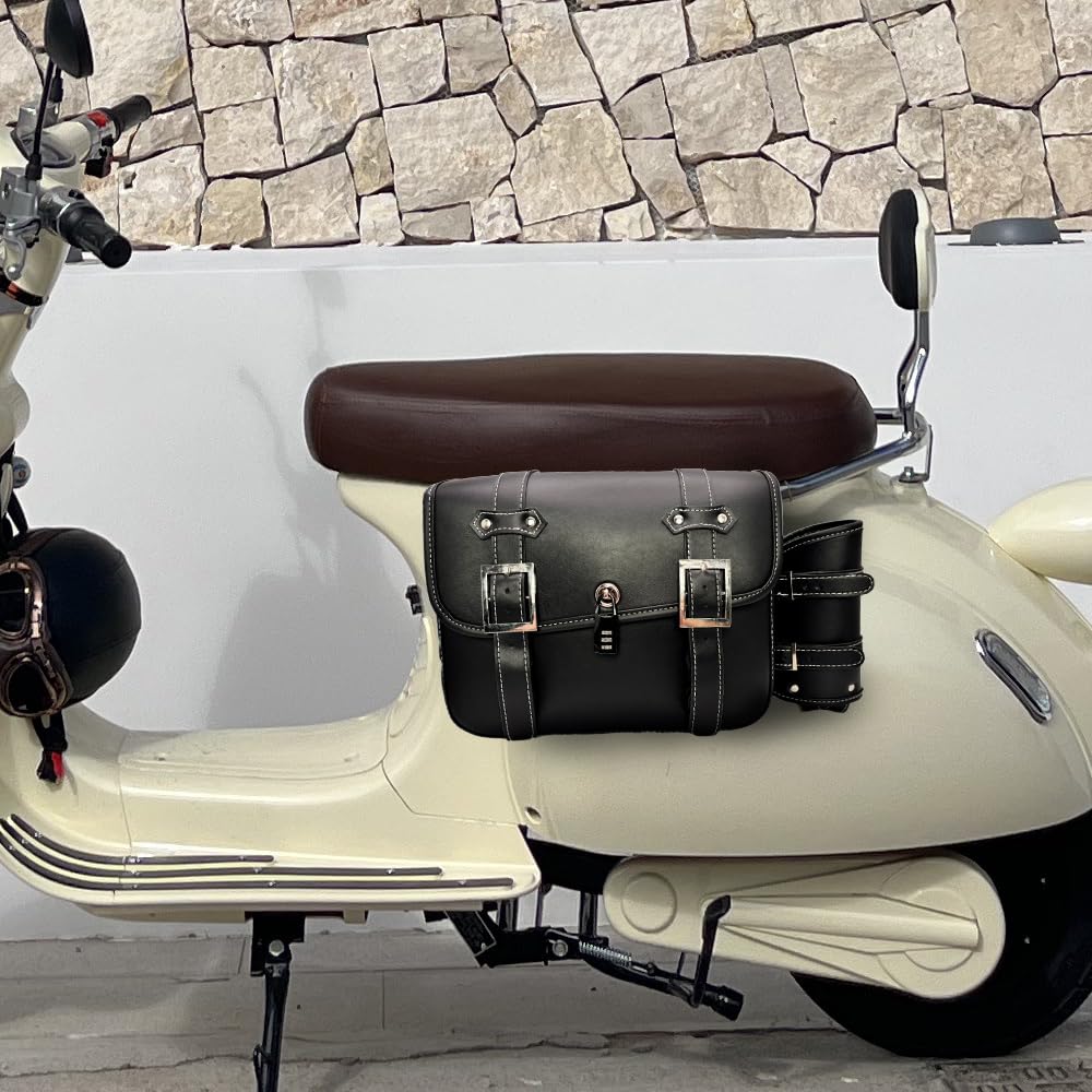 TentHome Torby motocyklowe do pakowania ze skóry PU, torba na bagażnik rowerowy, tylne sakwy rowerowe, kieszenie boczne, podwójna torba z uchwytem na butelkę i zamkiem, czarna