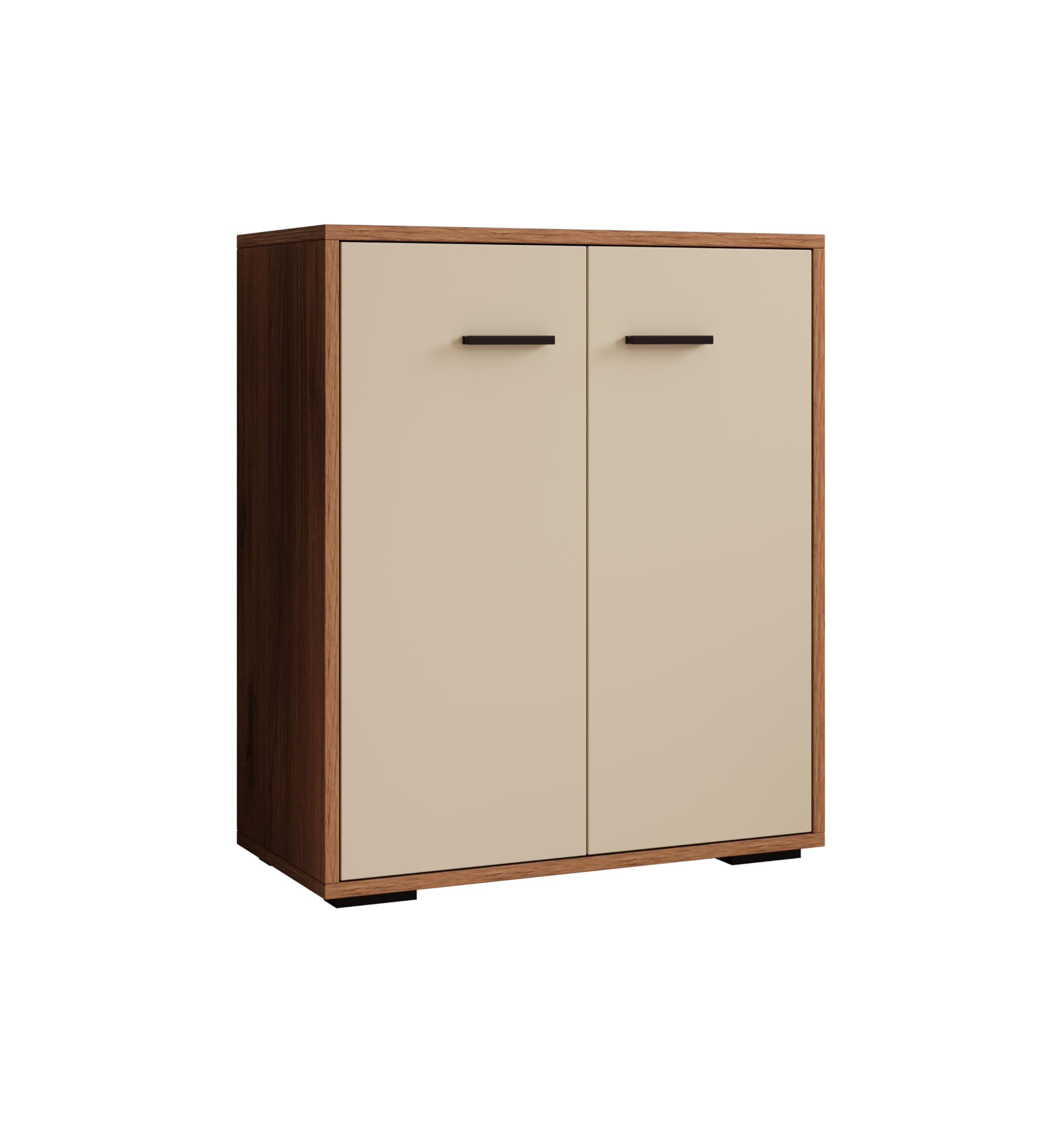 MB Muebles Bonitos | Buffet Bas Lander L2 pour Salon Moderne | Meuble de Rangement avec 2 Portes | Couleur Noyer et Beige | 60x71x30 cm