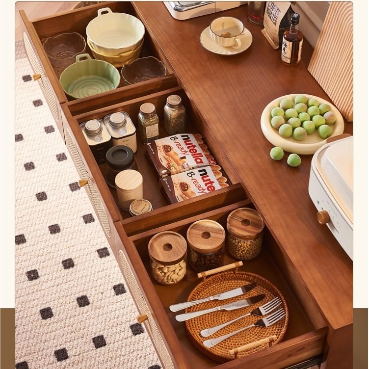 Huuger Armadio A Buffet In Rattan Con Ante E Ripiani – Mobile Da Cucina, Sala Da Pranzo O Ingresso, Piedini In Legno, Naturale