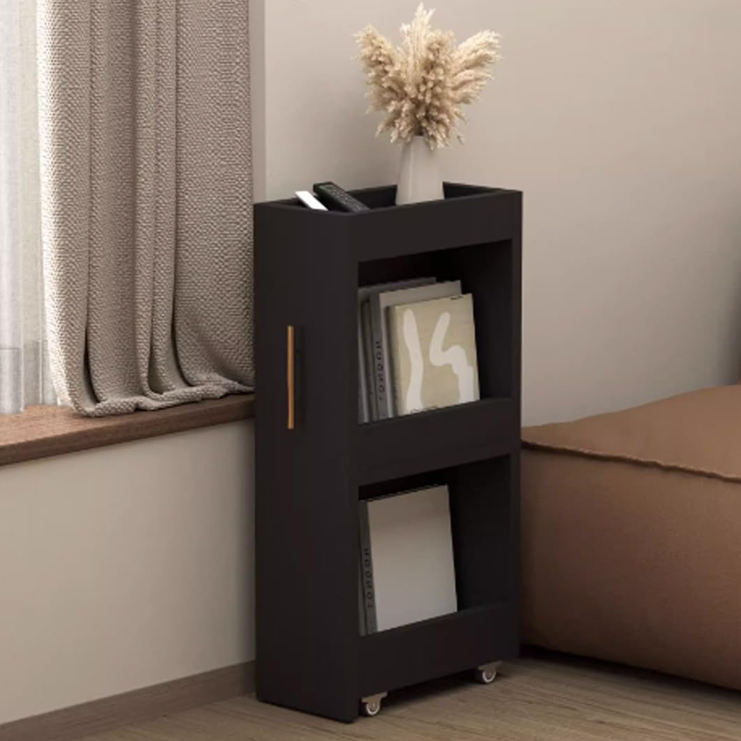 Carrello portaoggetti sottile a 3 ripiani, con ruote, in legno, per cucina e sala da pranzo, portatile, per dispensa (nero, 15 cm)