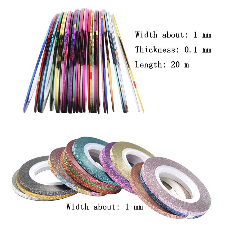 32 Rouleaux de Couleurs Mélangées Nail,Ruban Autocollants à Ongles de Conception de Bricolage, Accessoires D'outils à Ongles en fil d'or et D'argent