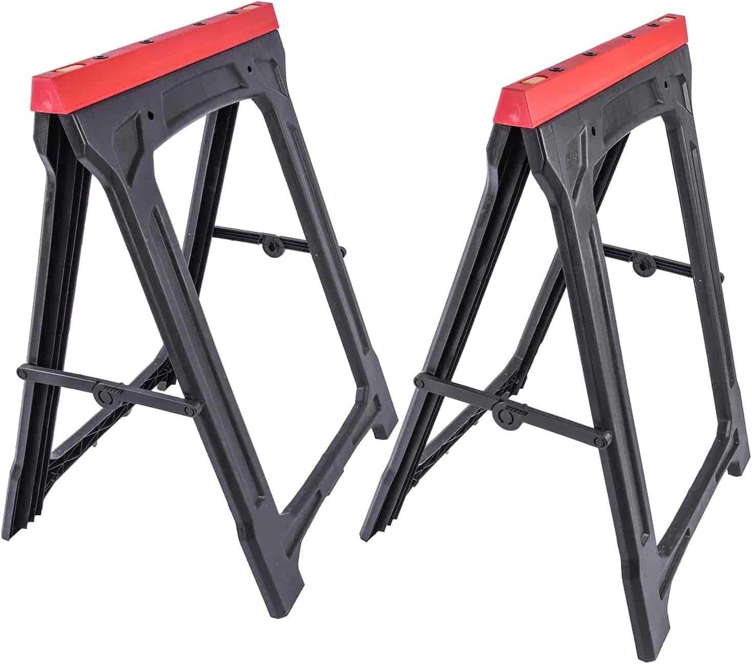 JEGS Folding Sawhorses 2-Pack: Heavy Duty 350 lbs Capacity Each, Weather-Resistant Polypropylene, Folds Flat to 2"