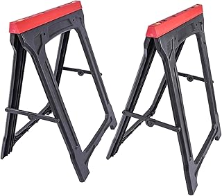 JEGS Folding Saw Horses 2 Pack - 350 LBS Capacity - Heavy Duty Saw Horse - Weather-Resistant Polypropylene Folding Sawhorse - Folds Flat to 2 Inches - Folding Sawhorses Pack of 2