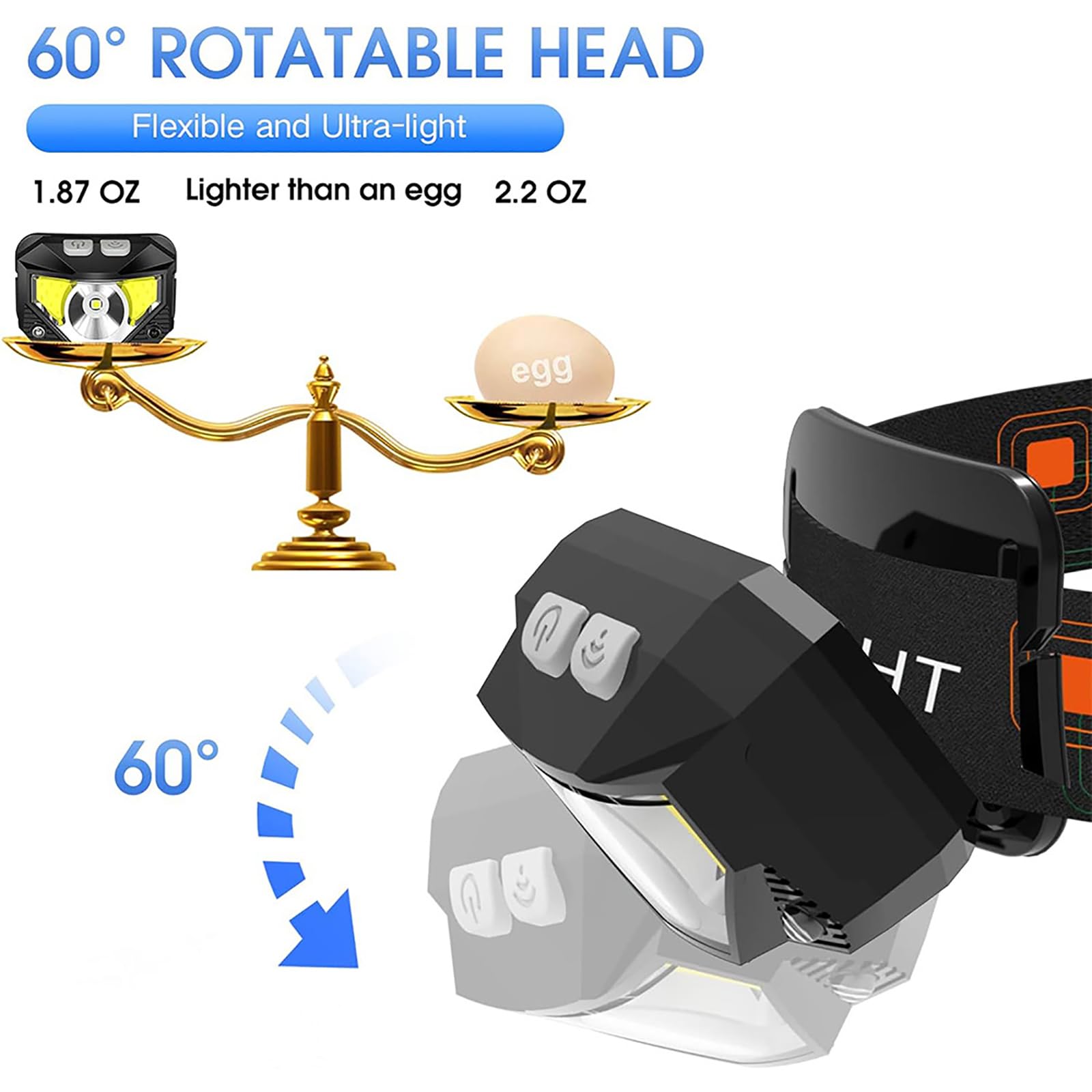 Superhelle Stirnlampe, batteriebetriebene LED-Stirnlampe mit 8 Lichtmodi, wasserdicht, leicht, für Camping, Outdoor, Laufen, Wandern und Notfälle