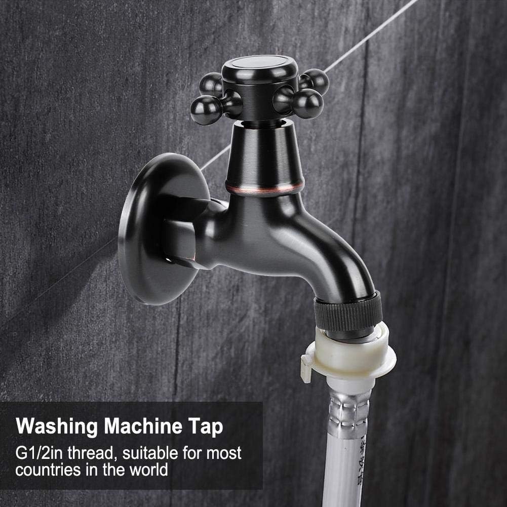 Retro Style Washing Machine Faucet G1/2" Thread Black Brass Quick Open Tap with Classic Cross Handle Ideal for Bathroom and Garden Use & Stylish