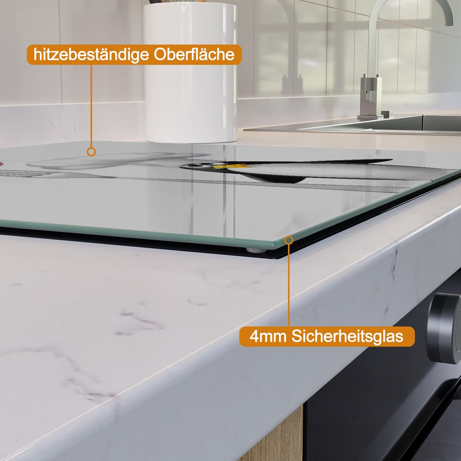 Wallario Herdabdeckplatte/Spritzschutz aus Glas, 2-teilig, 60x52cm, für Ceran- und Induktionsherde, Pinguin Koch