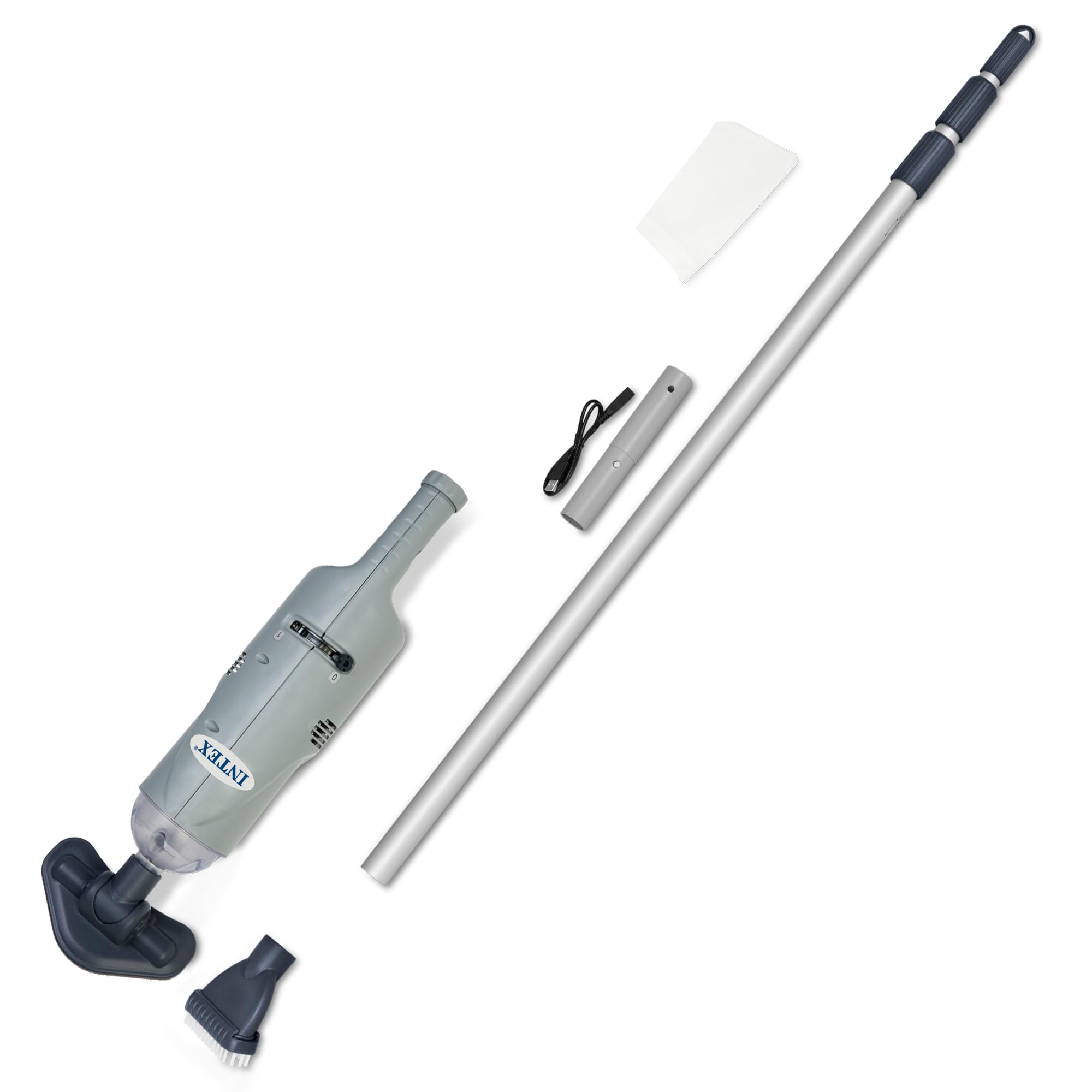 Intex Handheld Pool Vacuum Cleaner Rechargeable 94 Inch Telescoping Shaft and 2 Interchangeable Brush Heads for Above Ground Swimming Pool and Spa