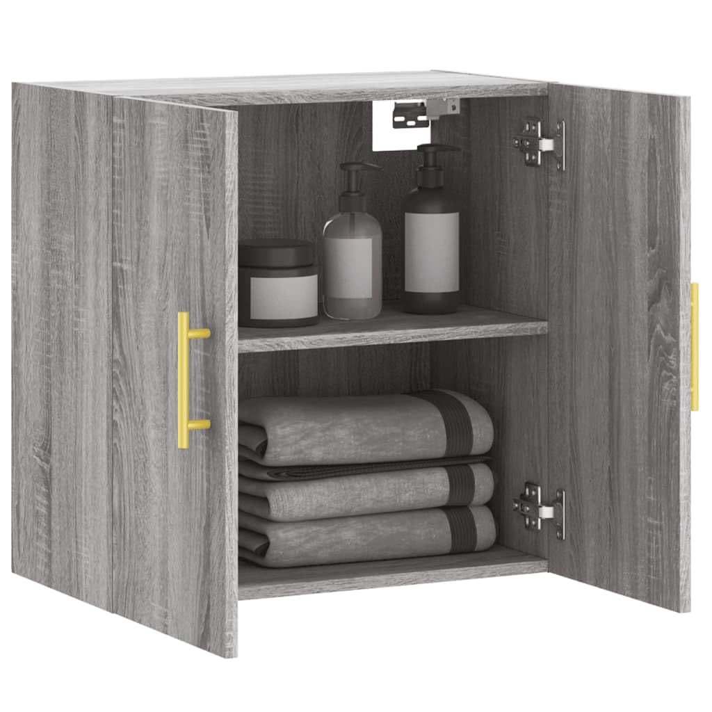 Hothingwell Szara szafka ścienna 60x31x60 cm z drewna inżynieryjnego, pływająca szafka do przechowywania z miejscem na dekoracje, zdjęcia i kwiaty, odporna na wilgoć