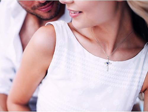 Miniatura 5 de AmorAime Collar con cruz de plata de ley 925 para mujeres y hombres, chapado en oro de 14 quilates, collares de piedra natal de circonita cúbica 5A