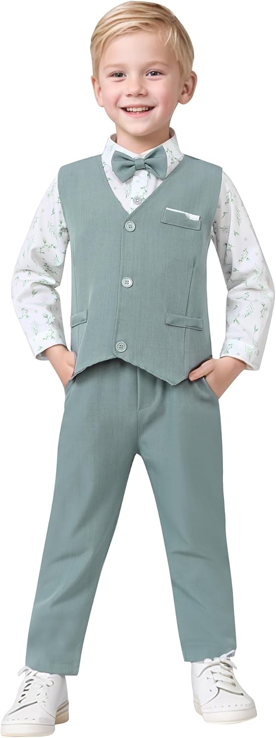 nilikastta Toddler Baby Boy Clothes Suit Gentleman Wedding Outfits Formal Dress Shirt/Bowtie/Vest/Suspender Pants 1-9 Years - Image 3