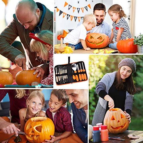 Halloween Pumpkin Carving Tools, 13 Pieces Professional pumpkin cutting supplies tools Kit stainless steel lengthening and thickening with Carrying Case, Easily Sculpting Halloween Jack-O-Lanterns - Thumbnail 2