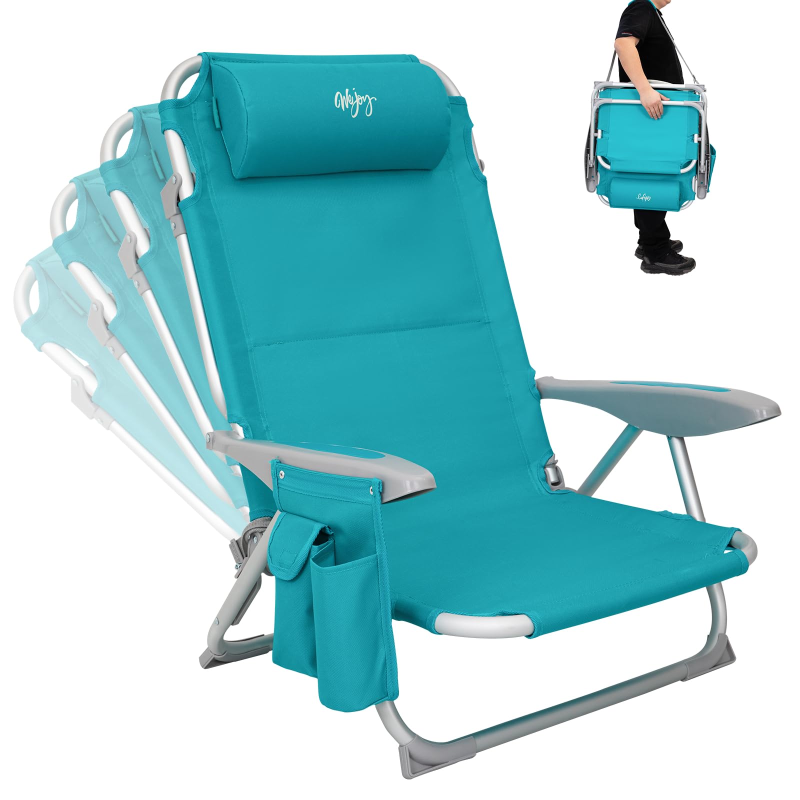 #WEJOY Silla Playa Ajustable,4 Posiciones,Tumbona Jardin Portátil,Durable Tejido Oxford,Silla Camping Plegable Ligera para Jardin,Camping,Viaje,Picnic,Parque,Pesca,Fiesta, Tomar el Sol