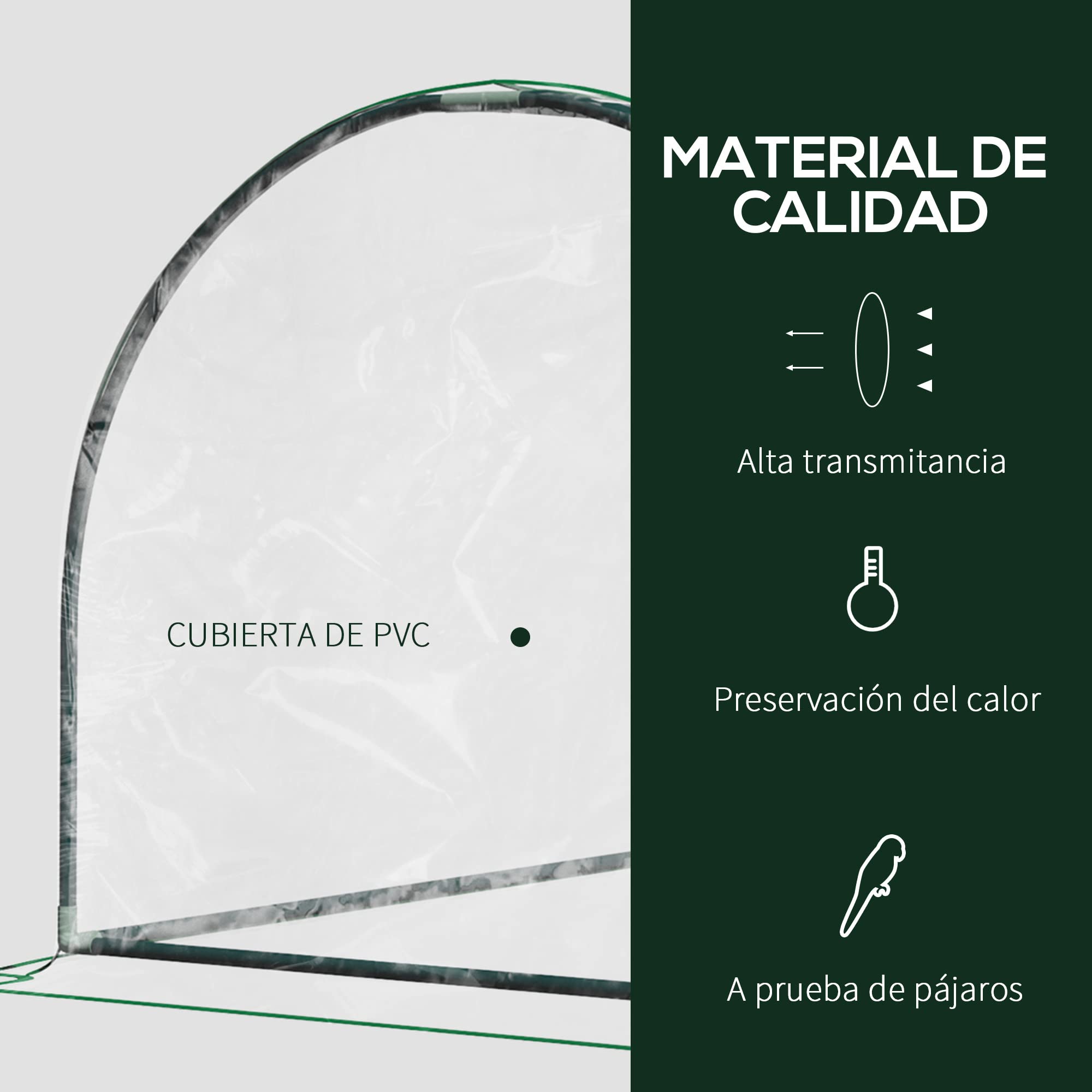 Outsunny Invernadero de Exterior 200x100x80 cm Invernadero de Jardín Tipo Túnel con Marco de Acero y Cubierta de PVC Impermeable para Cultivo de Plantas Tomates Transparente