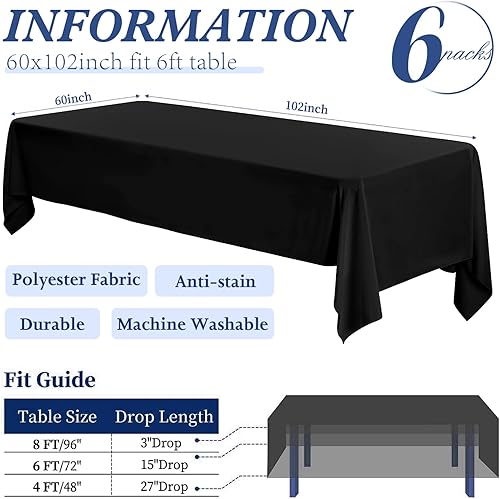 Miniatura 9 de Paquete de 10 manteles rectangulares de 60 x 102 pulgadas, color blanco, de poliéster, resistentes a las arrugas, reutilizables, decorativos,