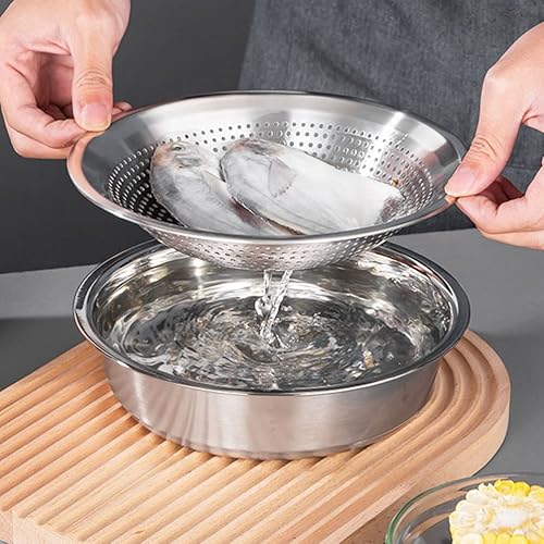 Miniatura 3 de Luxshiny 1 juego de colador de frutas para lavar frutas colador de acero inoxidable con tazón de arroz para lavar alimentos cesta para el hogar y la