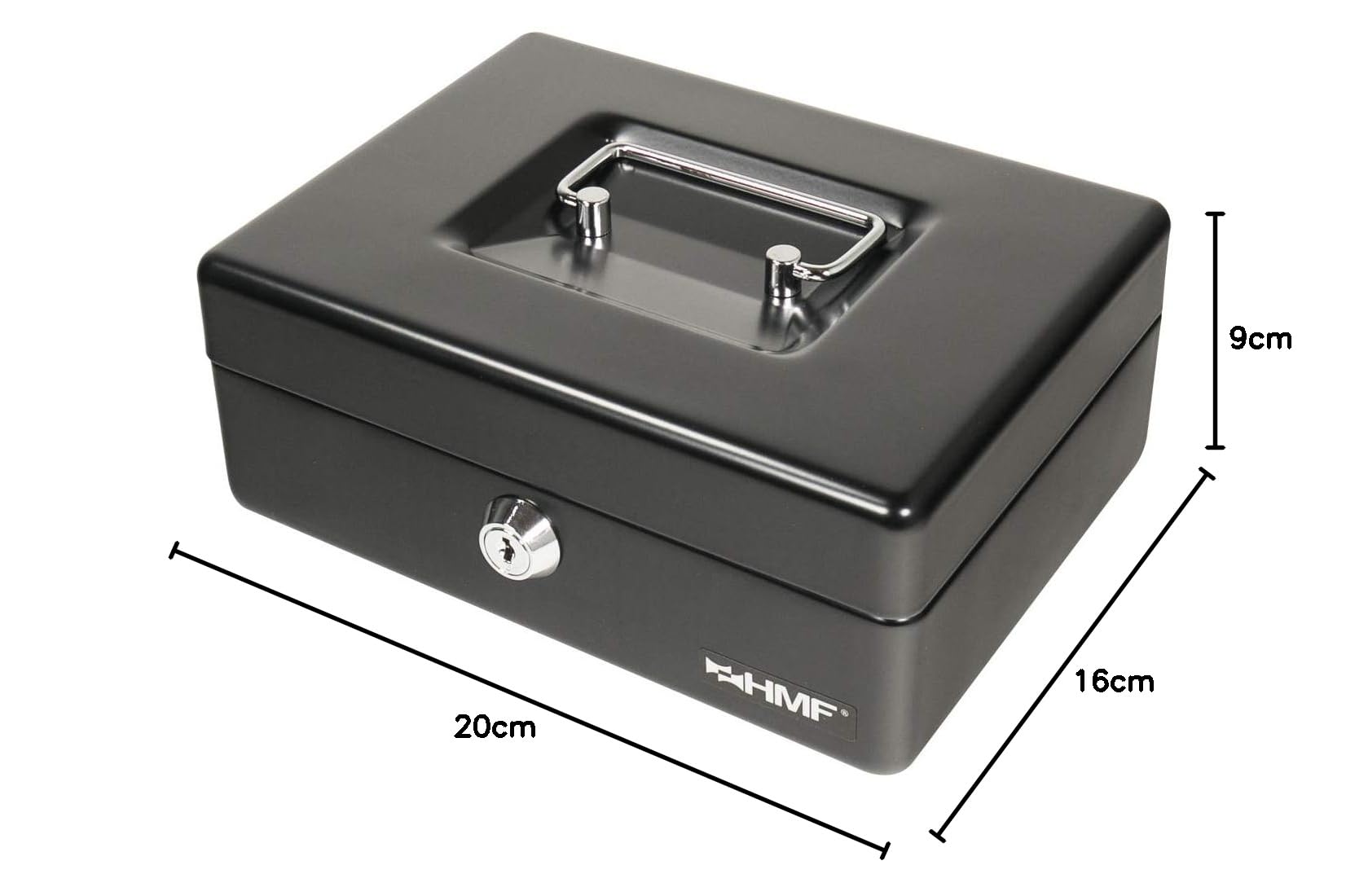 HMF 308-02 Cassetta Portavalori con Vassoio Della Moneta Euro-Rimovibile 20 x 16 x 9 cm, nero