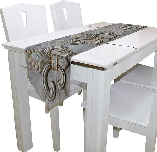 Miniatura 5 de WOOR Camino de mesa de estaño de doble cara con detalle de flor de lis, 13 x 70 pulgadas de largo, mantel para bodas, fiestas, vacaciones, cocina,