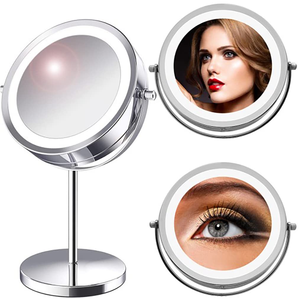 Retoo Specchio cosmetico con illuminazione a LED, altezza 30 cm, specchio da trucco, trucco double face, pratico ingrandimento, specchio girevole per il trucco, specchio da tavolo per la casa