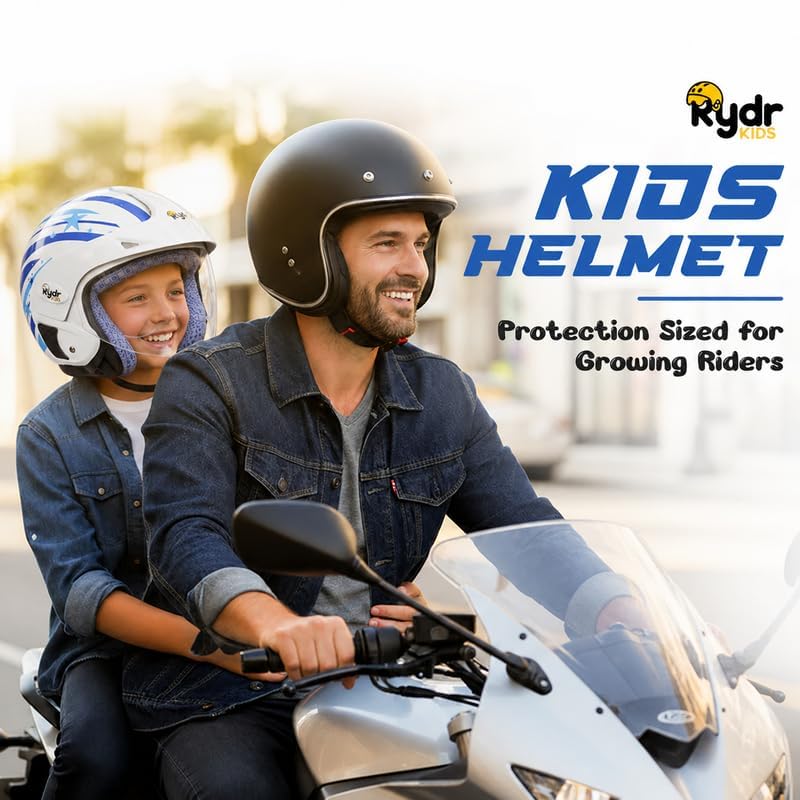Image of Rydrkids Star S Peak - Kids Motorcycle Helmet with Visor & Peak - Size S 3 to 7 Years, Lightweight & Adjustable Safety Helmet for Boys and Girls