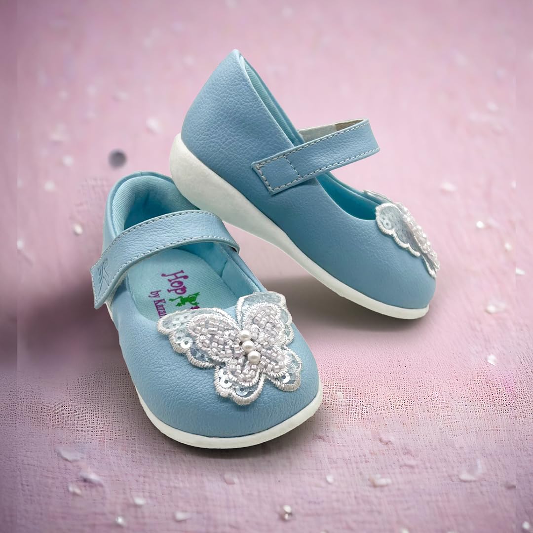 Hopits by KazarMax Pink with Pearl Butterfly Kids Girls Mary Jane Ballerina Flats Shoes -36-42 M 3