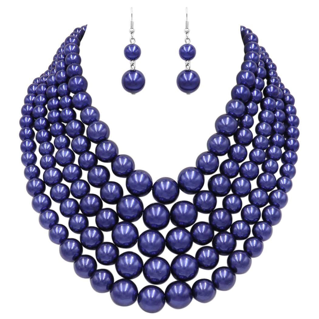 Collar de perlas de imitación ajustable para escotes diversos y pendientes de cuentas cómodos 8