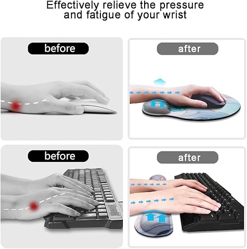 Miniatura 3 de DOOKE Alfombrilla de escritorio, juego de soporte de muñeca para videojuegos, 4 en 1 XXL, alfombrilla grande para mouse + reposamuñecas para