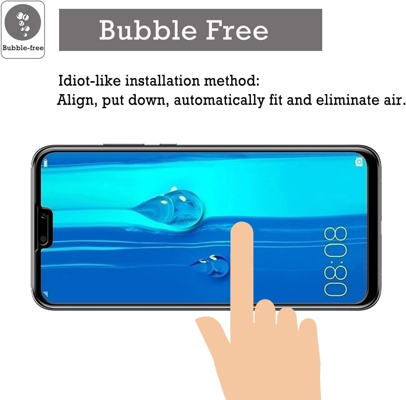 KTTWO Huawei Y9 2019 Screen Protector, (2PACK) Full Cover Anti-Scratch Bubble-Free Tempered Glass Screen Protector with Full Glue for Huawei Y9 2019 (Black)
