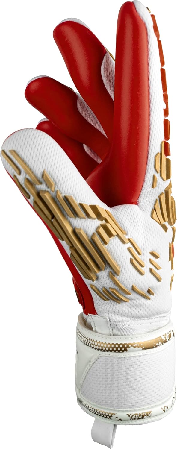 Reusch Attrakt Freegel Finger Support Goalkeeper Gloves, White/Gold/Fiery Red, Size 9