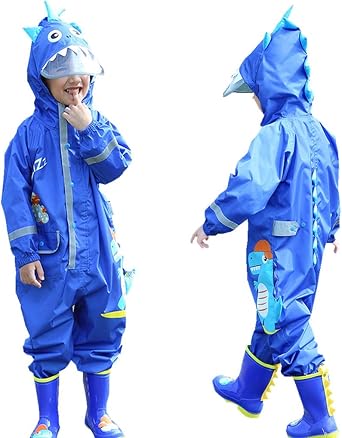 Toddler Rain Suit Baby Rain Suit with Hood Waterproof Coverall One Piece Rain Suit Kids 3-10 Years