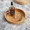 Rattan Serviertablett Rund 30cm - Handgewebtes Tablett Mit Griffen Weiß