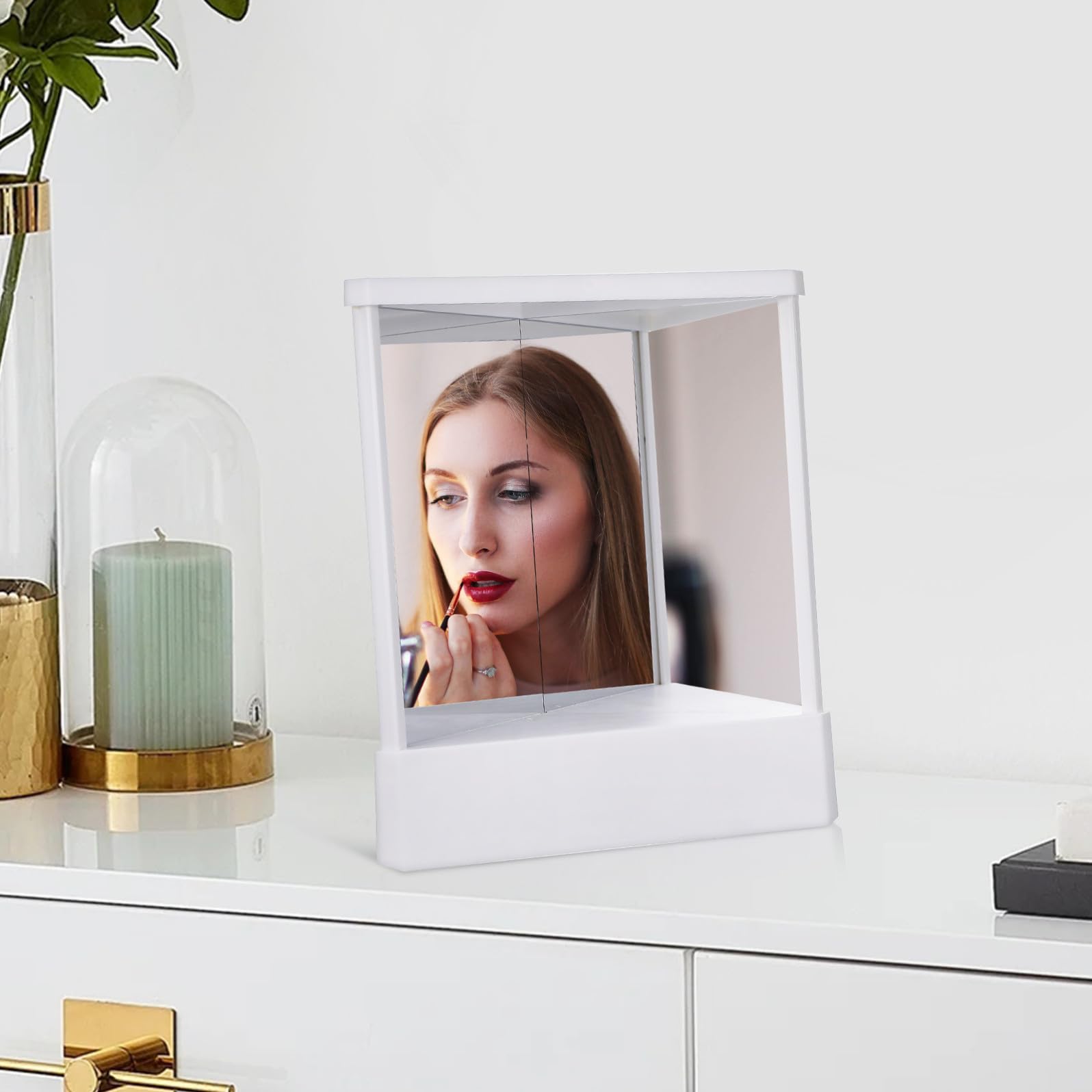 IMIKEYA Specchio per Trucco Bianco in Plastica Doppio Uso Non Invertito ad Alta Chiarezza per Tavoli da Toeletta e Uso Domestico Semplice e Elegante
