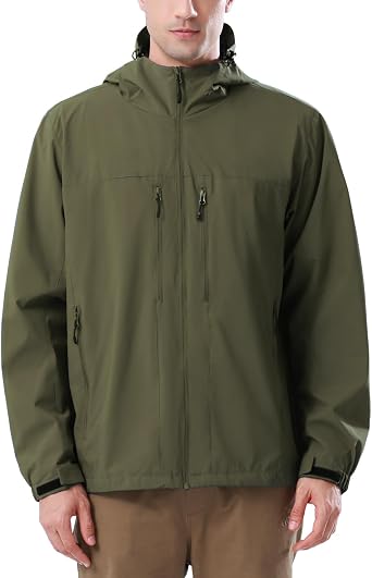 CAMEL CROWN Mens Waterproof Softshell Jacket Lightweight Windbreaker Hooded Rain Coat For Outdoor Hiking