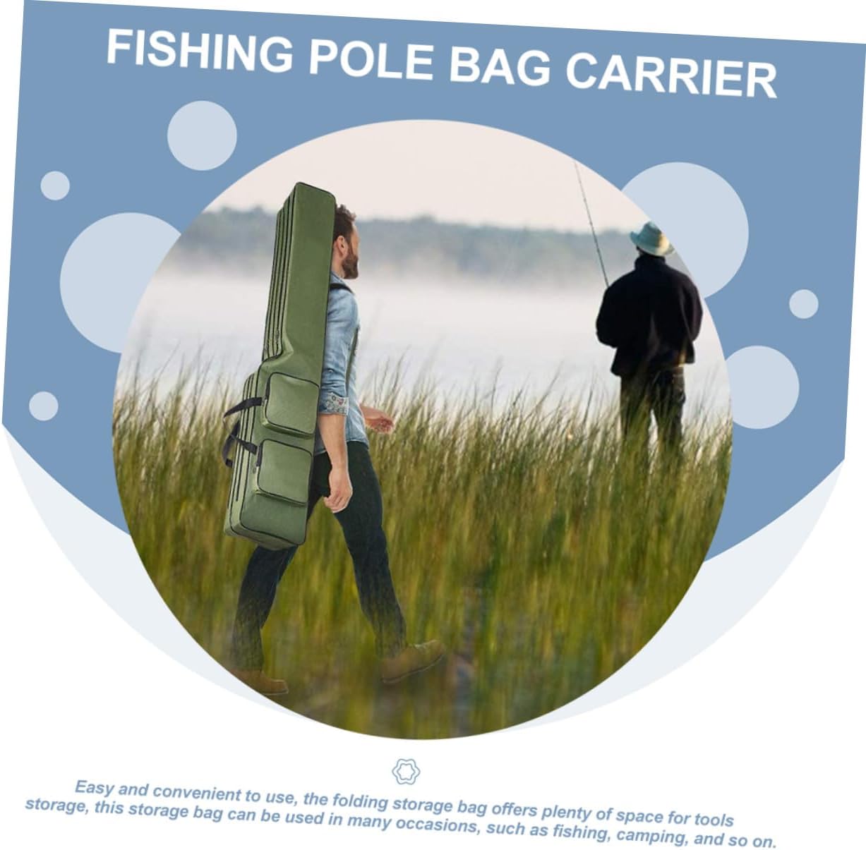 TEHAUX Fishing Rod Bag and Pole Waterproof Canvas Fishing Tools Storage Case Military Green Portable Rod Pouch for Outdoor