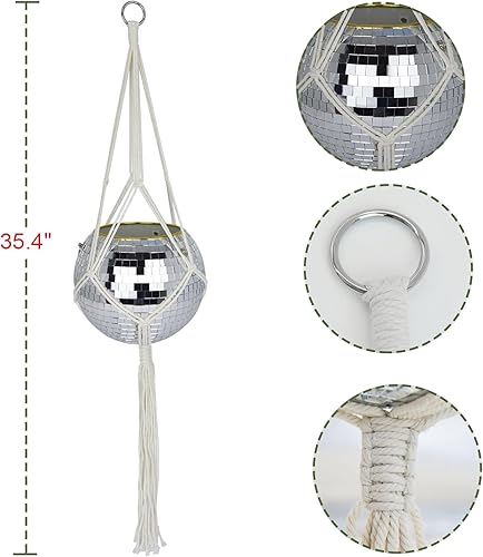 Miniatura 4 de Maceta de bola de discoteca, maceta de discoteca de 6 pulgadas con cadena para colgar, gancho y soporte de anillo, ganchos para plantas de interior