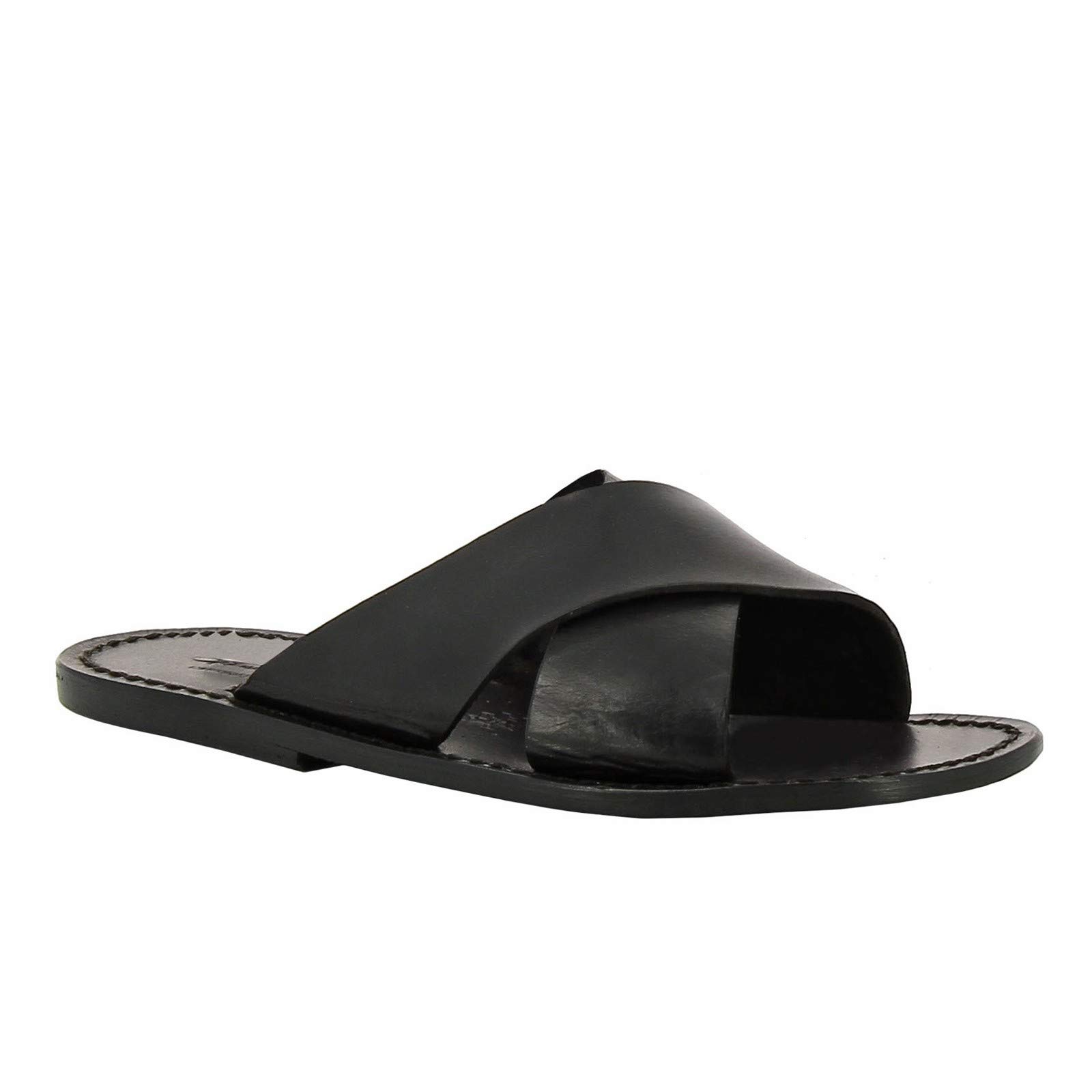 Gianluca - Handmade Men's Black Calf Leather Slippers - Thong