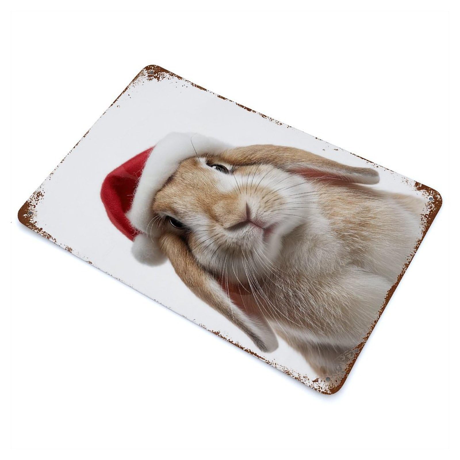 Christmas Rabbit with Santa Hat Decorative Tin Sign 11.8"x7.9", Retro Wall Decor for Living Room, Hallway And Home Decor
