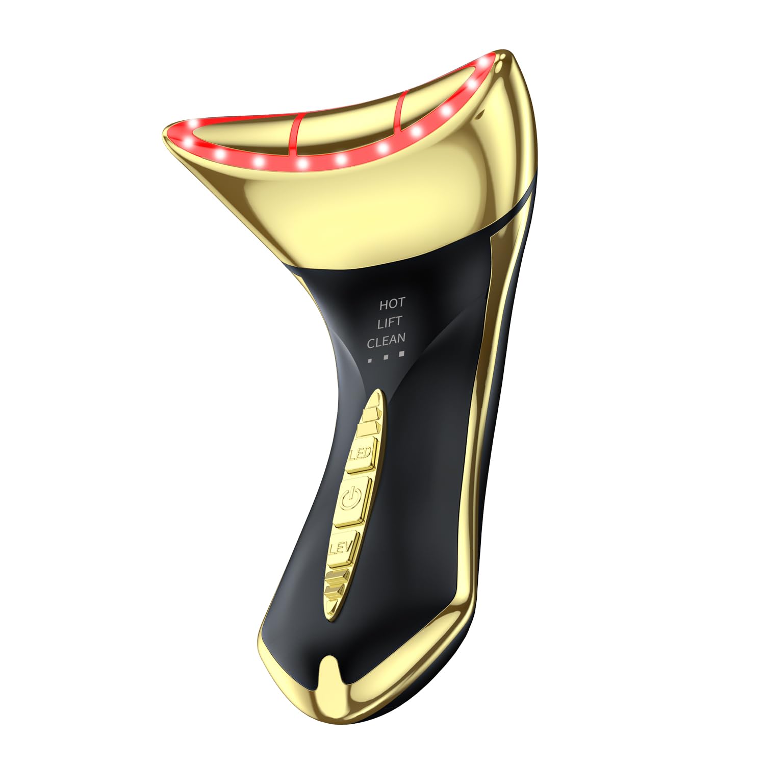 Neck and Face Sculptor with 7-in-1 Led for Skin Care,Water Resistant True Beauty Glow Facial Massager (Black-Gold)