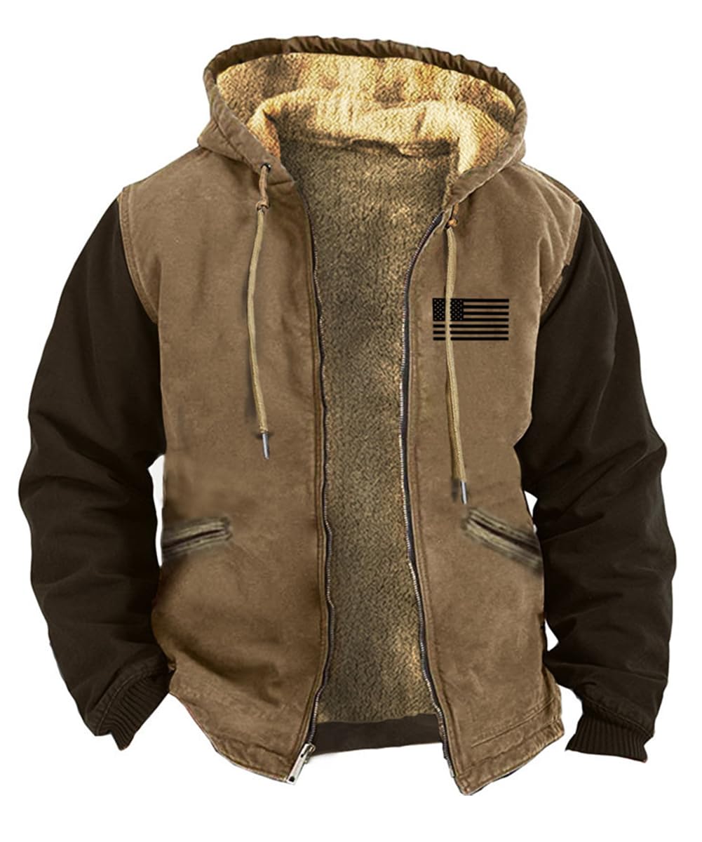 Glkaend Men's Cotton Winter Western Aztec Winte Jacket Fleece Lined Sherpa Zip Up Jackets with Hood Outerwear Coat
