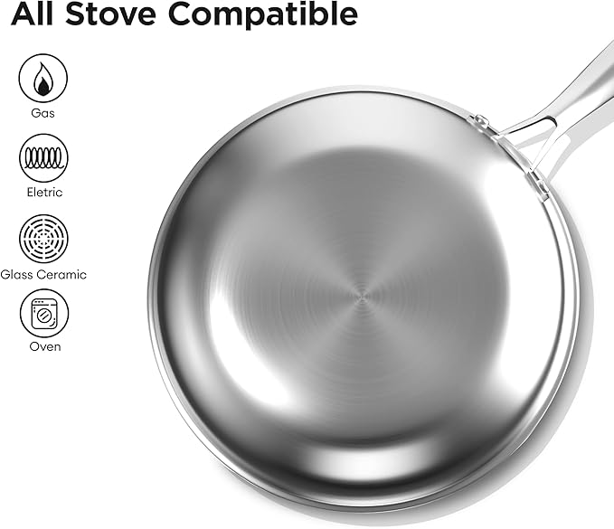 Wok de acero inoxidable híbrido de 12 pulgadas con tapa, antiadherente miniatura 5