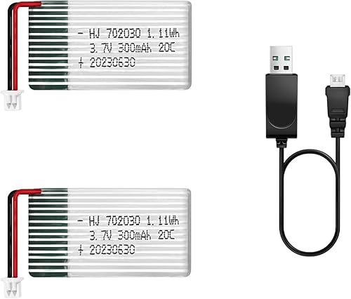HAWK'S WORK 2 baterías Lipo de 3.7 V, batería recargable de polímero de litio de 300 mAh para helicóptero RC Avión Drone todos los modelos y