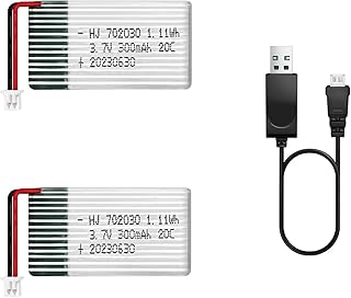 2pcs 3.7V Lipo Battery, 300mAh Rechargeable Li-Polymer Battery for RC Airplane Helicopter Drone All Models and Toys (PH1.25 Connector)