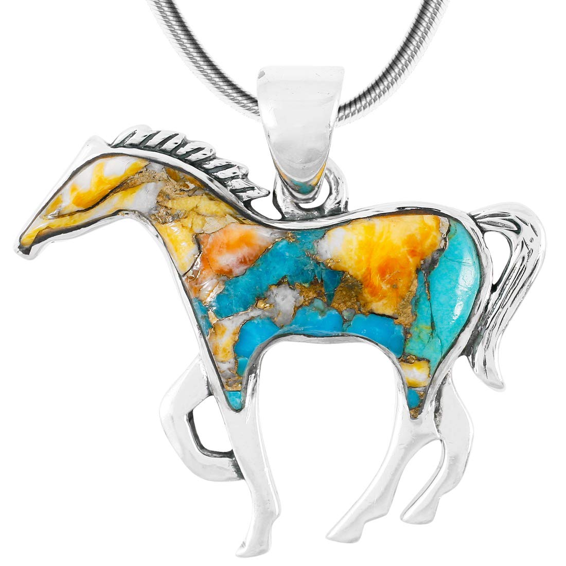 Turquoise Network Horse Necklace