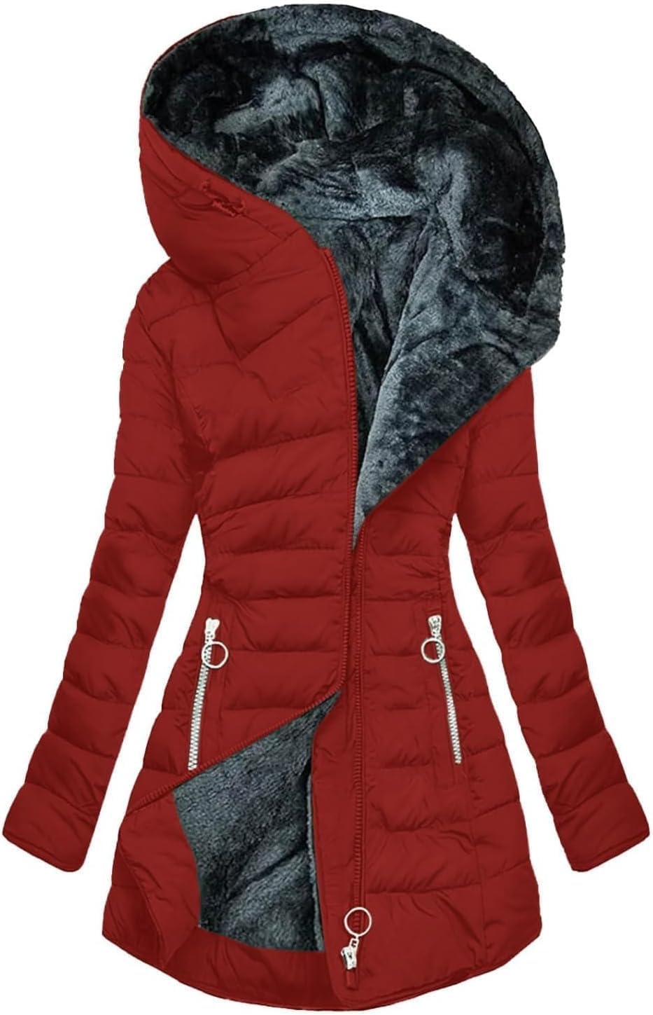 Yolimok Manteau Doudoune Élégant Longue Manteau Femme Hiver Parka Chaude Avec Doublure En Peluche Manteau Zippé à Capuche Veste Chaude Parka Outercoat Polaire Chaude En Peluche Blousons En Coton