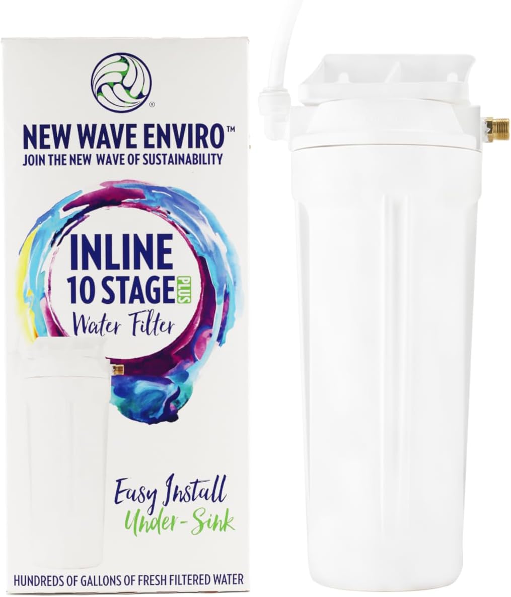 New Wave Enviro 10 Stage Plus Inline Water Filter System | 800 Gallon Capacity | Easy Install for Renters | Reduces Chlorine, Lead, Mercury, Arsenic, PFAS | Sustainable, Affordable Clean Water