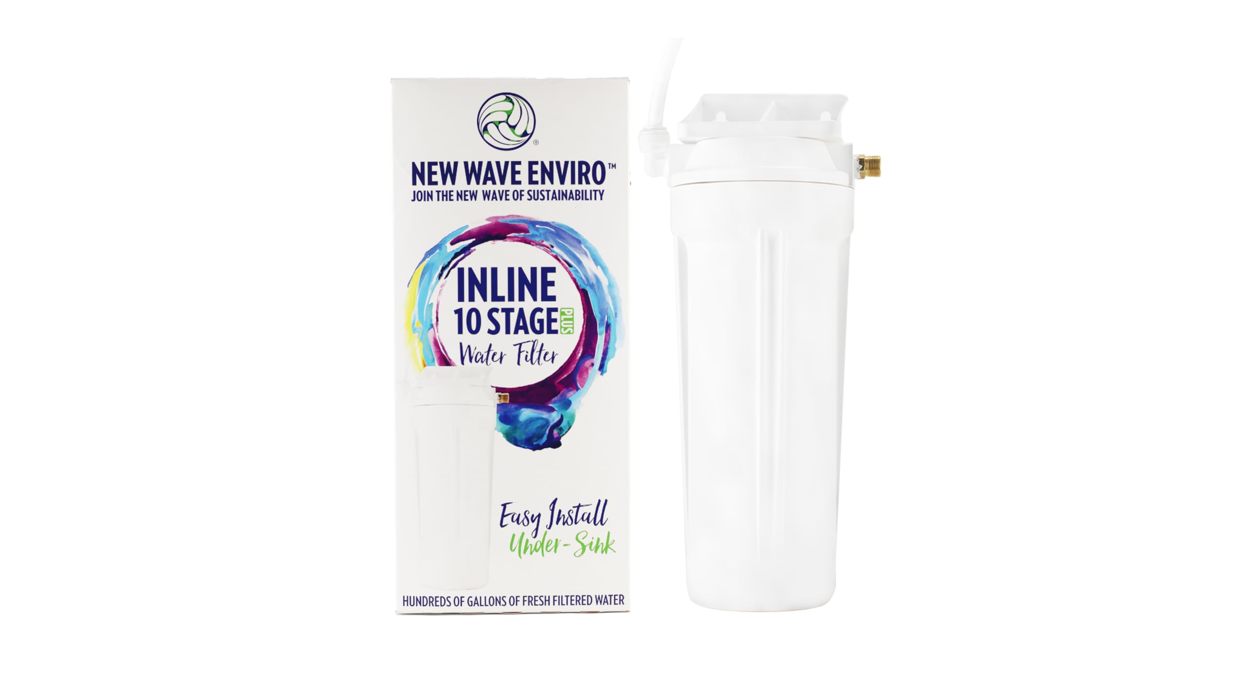 New Wave Enviro Sistema de filtro de agua en línea 10 Stage Plus | Capacidad de 800 galones | Fácil instalación para inquilinos | Reduce el cloro, plomo, mercurio, arsénico, PFAS | Agua limpia