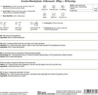 Protein Works - Creatine Monohydrate, Micronised Creatine Powder, 100% Purity, 200 Mesh Ultra Fine Creatine, Improves Performance, Strength & Power, Unflavoured, 83 Servings, 250g